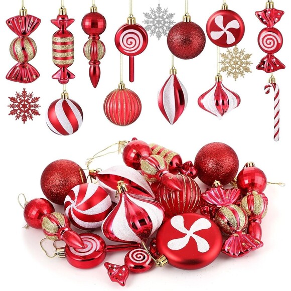 90-Pcs Christmas Candy Ornaments – Red & White Peppermint Tree Decorations Set - Picture 1 of 7